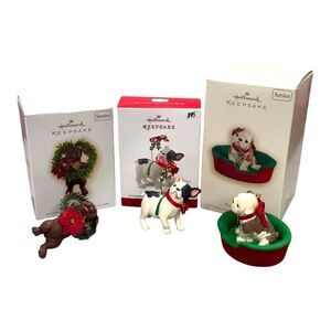 Hallmark Keepsake Puppy Love Christmas Ornaments Set Of 3 Lot Boxer Bulldog